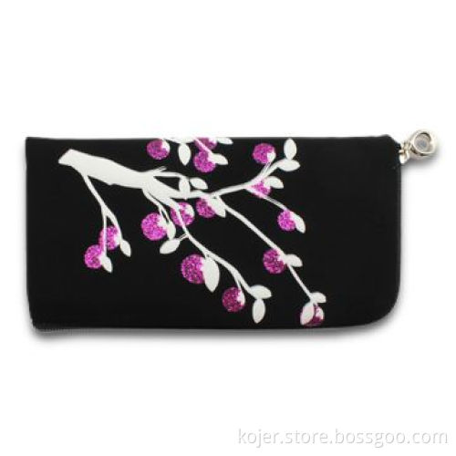 Black Velvet Zipper Pouch for Apple's iPhone 4, with Lanyard, Comes in Various Beautiful Patterns